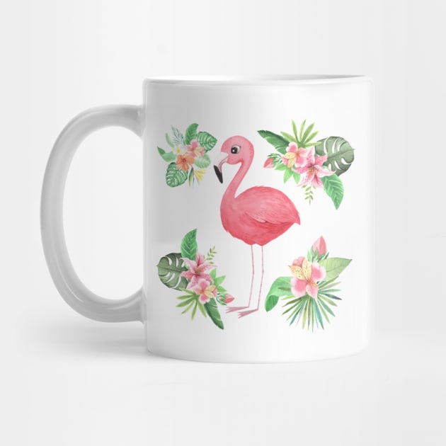 Cute Pink Flamingo Tropical Flowers by FunnyMoonCosmic